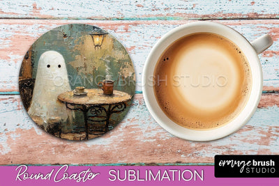 Ghost Coaster - Halloween Round Coaster Sublimation Design Sublimation OrangeBrushStudio 