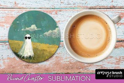Ghost Coaster - Halloween Round Coaster Sublimation Design Sublimation OrangeBrushStudio 