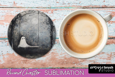 Ghost Coaster - Halloween Round Coaster Sublimation Design Sublimation OrangeBrushStudio 