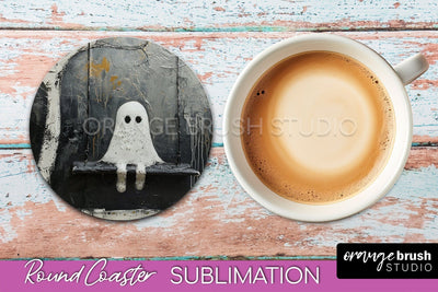 Ghost Coaster - Halloween Round Coaster Sublimation Design Sublimation OrangeBrushStudio 