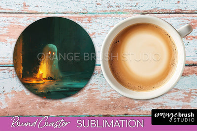 Ghost Coaster - Halloween Round Coaster Sublimation Design Sublimation OrangeBrushStudio 