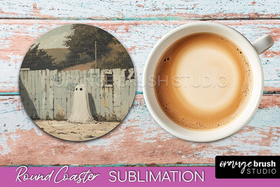 Ghost Coaster - Halloween Round Coaster Sublimation Design Sublimation OrangeBrushStudio 