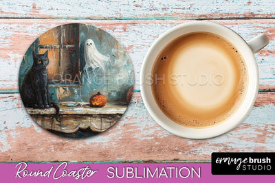 Ghost Coaster - Halloween Round Coaster Sublimation Design Sublimation OrangeBrushStudio 