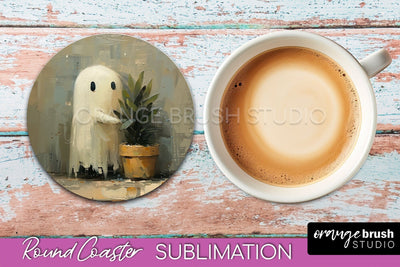 Ghost Coaster - Halloween Round Coaster Sublimation Design Sublimation OrangeBrushStudio 