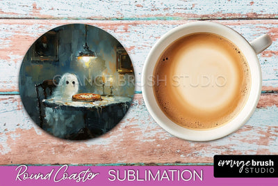 Ghost Coaster - Halloween Round Coaster Sublimation Design Sublimation OrangeBrushStudio 