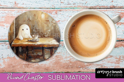 Ghost Coaster - Halloween Round Coaster Sublimation Design Sublimation OrangeBrushStudio 