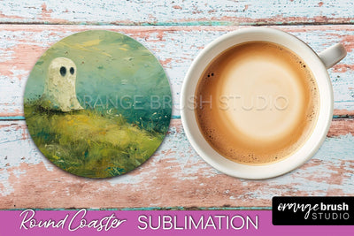Ghost Coaster - Halloween Round Coaster Sublimation Design Sublimation OrangeBrushStudio 