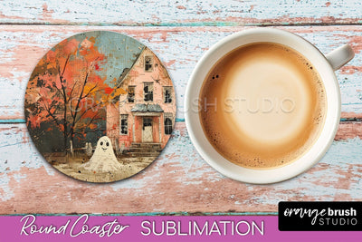 Ghost Coaster - Halloween Round Coaster Sublimation Design Sublimation OrangeBrushStudio 
