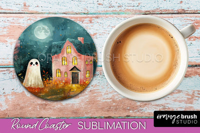 Ghost Coaster - Halloween Round Coaster Sublimation Design Sublimation OrangeBrushStudio 