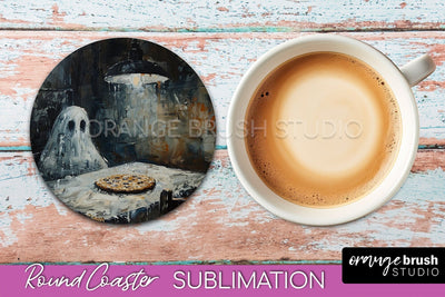 Ghost Coaster - Halloween Round Coaster Sublimation Design Sublimation OrangeBrushStudio 