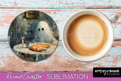 Ghost Coaster - Halloween Round Coaster Sublimation Design Sublimation OrangeBrushStudio 