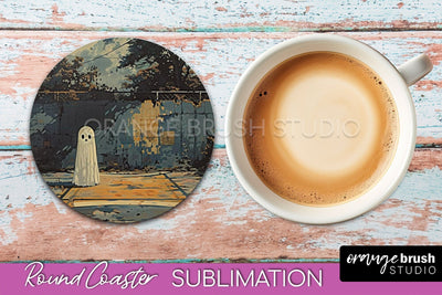 Ghost Coaster - Halloween Round Coaster Sublimation Design Sublimation OrangeBrushStudio 