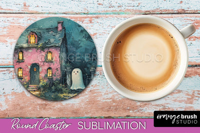 Ghost Coaster - Halloween Round Coaster Sublimation Design Sublimation OrangeBrushStudio 