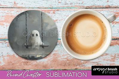 Ghost Coaster - Halloween Round Coaster Sublimation Design Sublimation OrangeBrushStudio 