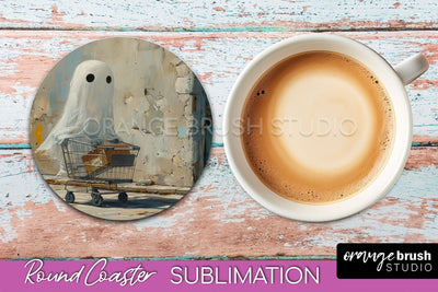 Ghost Coaster - Halloween Round Coaster Sublimation Design Sublimation OrangeBrushStudio 