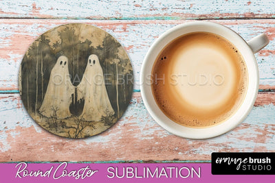 Ghost Coaster - Halloween Round Coaster Sublimation Design Sublimation OrangeBrushStudio 