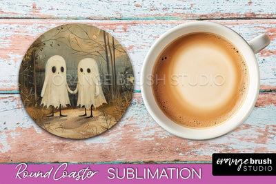 Ghost Coaster - Halloween Round Coaster Sublimation Design Sublimation OrangeBrushStudio 