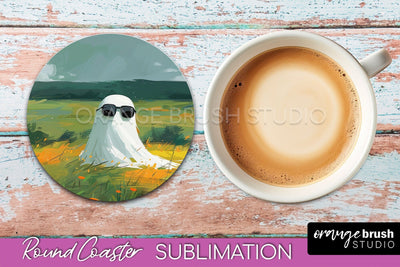 Ghost Coaster - Halloween Round Coaster Sublimation Design Sublimation OrangeBrushStudio 