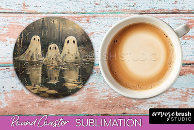 Ghost Coaster - Halloween Round Coaster Sublimation Design Sublimation OrangeBrushStudio 