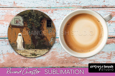Ghost Coaster - Halloween Round Coaster Sublimation Design Sublimation OrangeBrushStudio 