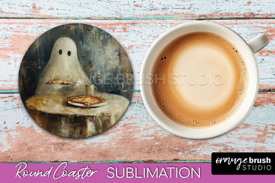 Ghost Coaster - Halloween Round Coaster Sublimation Design Sublimation OrangeBrushStudio 