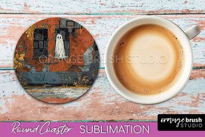 Ghost Coaster - Halloween Round Coaster Sublimation Design Sublimation OrangeBrushStudio 