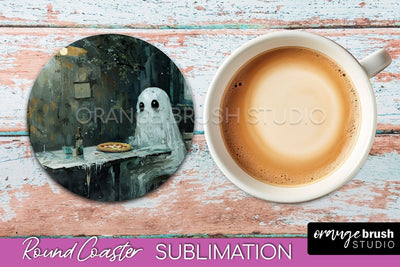 Ghost Coaster - Halloween Round Coaster Sublimation Design Sublimation OrangeBrushStudio 