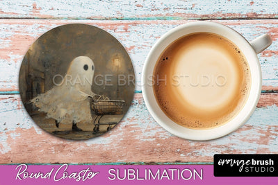 Ghost Coaster - Halloween Round Coaster Sublimation Design Sublimation OrangeBrushStudio 