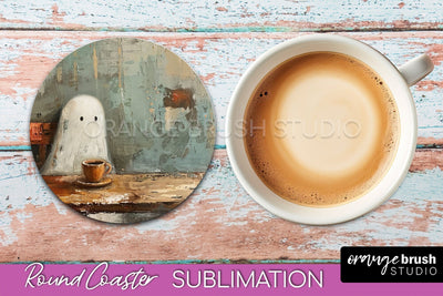 Ghost Coaster - Halloween Round Coaster Sublimation Design Sublimation OrangeBrushStudio 
