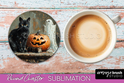 Ghost Coaster - Halloween Round Coaster Sublimation Design Sublimation OrangeBrushStudio 
