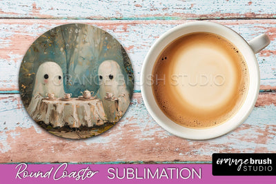 Ghost Coaster - Halloween Round Coaster Sublimation Design Sublimation OrangeBrushStudio 