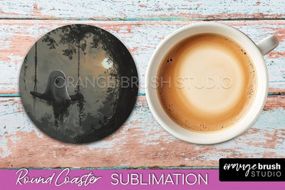 Ghost Coaster - Halloween Round Coaster Sublimation Design Sublimation OrangeBrushStudio 