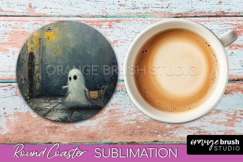 Ghost Coaster - Halloween Round Coaster Sublimation Design Sublimation OrangeBrushStudio 