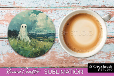 Ghost Coaster - Halloween Round Coaster Sublimation Design Sublimation OrangeBrushStudio 