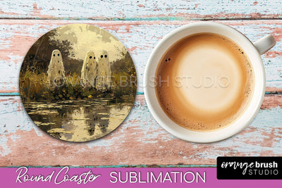 Ghost Coaster - Halloween Round Coaster Sublimation Design Sublimation OrangeBrushStudio 