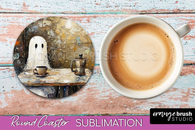 Ghost Coaster - Halloween Round Coaster Sublimation Design Sublimation OrangeBrushStudio 