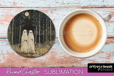 Ghost Coaster - Halloween Round Coaster Sublimation Design Sublimation OrangeBrushStudio 