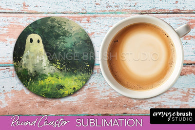 Ghost Coaster - Halloween Round Coaster Sublimation Design Sublimation OrangeBrushStudio 