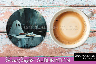Ghost Coaster - Halloween Round Coaster Sublimation Design Sublimation OrangeBrushStudio 