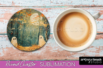 Ghost Coaster - Halloween Round Coaster Sublimation Design Sublimation OrangeBrushStudio 