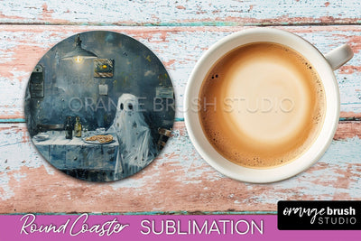 Ghost Coaster - Halloween Round Coaster Sublimation Design Sublimation OrangeBrushStudio 