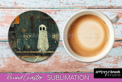 Ghost Coaster - Halloween Round Coaster Sublimation Design Sublimation OrangeBrushStudio 
