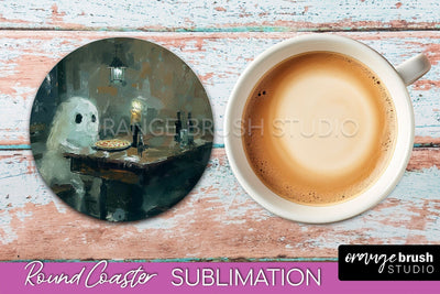 Ghost Coaster - Halloween Round Coaster Sublimation Design Sublimation OrangeBrushStudio 