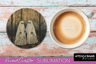Ghost Coaster - Halloween Round Coaster Sublimation Design Sublimation OrangeBrushStudio 
