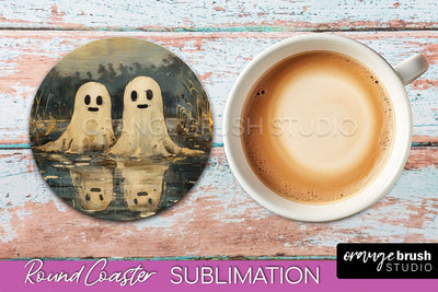 Ghost Coaster - Halloween Round Coaster Sublimation Design Sublimation OrangeBrushStudio 