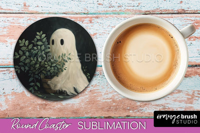 Ghost Coaster - Halloween Round Coaster Sublimation Design Sublimation OrangeBrushStudio 