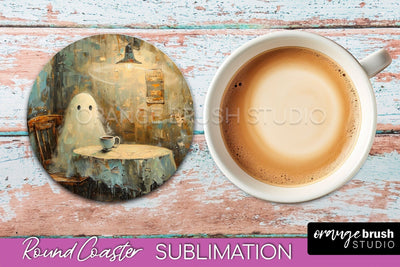 Ghost Coaster - Halloween Round Coaster Sublimation Design Sublimation OrangeBrushStudio 