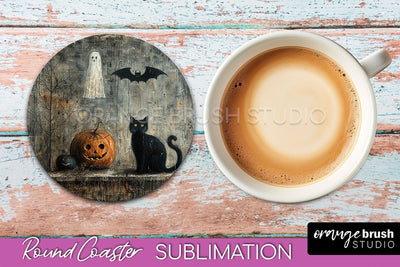 Ghost Coaster - Halloween Round Coaster Sublimation Design Sublimation OrangeBrushStudio 