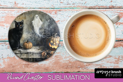 Ghost Coaster - Halloween Round Coaster Sublimation Design Sublimation OrangeBrushStudio 