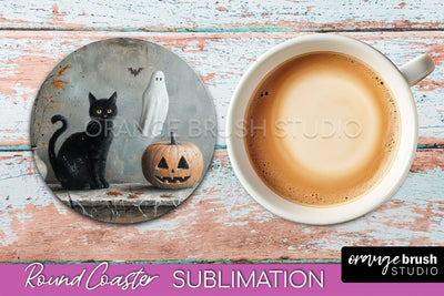 Ghost Coaster - Halloween Round Coaster Sublimation Design Sublimation OrangeBrushStudio 